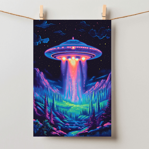 UFO Alien Neon Colors Unframed Paper Poster 8x10in