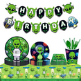 thumbnail image 1 of UFO Alien Party Supplies, Outer Space Solar System Alien Theme Birthday Party Disposable Tableware Set Including Paper Plates Napkins Tablecovers Cups Straws Cutlery Serves 20 Guests, 1 of 4