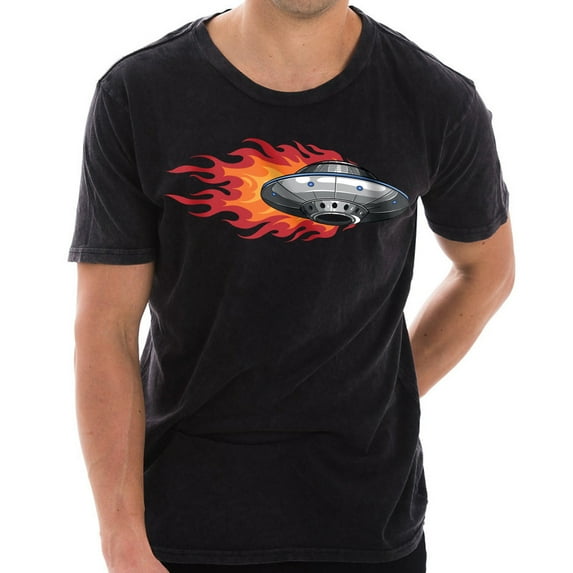 UFO Alien Spaceship Graphic Design Unisex Ring Spun Cotton Vintage Short Sleeve Crewneck Tee Shirt - Vintage Black 3XL