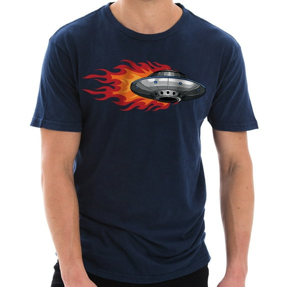 UFO Alien Spaceship Graphic Design Unisex Ring Spun Cotton Vintage Short Sleeve Crewneck Tee Shirt - Vintage Denim 3XL