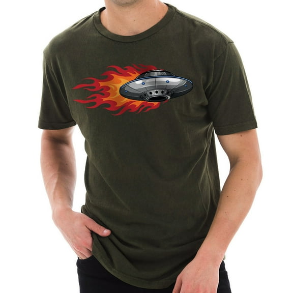 UFO Alien Spaceship Graphic Design Unisex Ring Spun Cotton Vintage Short Sleeve Crewneck Tee Shirt - Vintage Olive 3XL