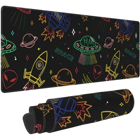UFO Aliens Spaceship Planet Extended Mouse Pad 31.5x11.8 Inch Large Gaming Mouse Mat Desk Pad with Smooth Surface