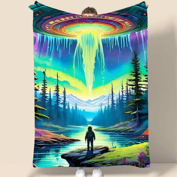 UFO Aurora Forest Tapestry 70.07 x 90.55 Inches Sci-Fi Wall Hanging for Bedroom Living Room Dorm Decor