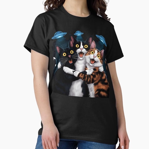 UFO Cat Selfie Funny Alien Meme Feline Humor Unisex T-Shirt, up to size 5XL