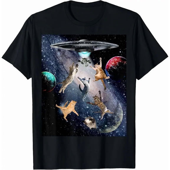 UFO Cats Shirt For Adults Galaxy Cats Cute Cat Best Tee Unisex T-Shirt, up to Size 5XL