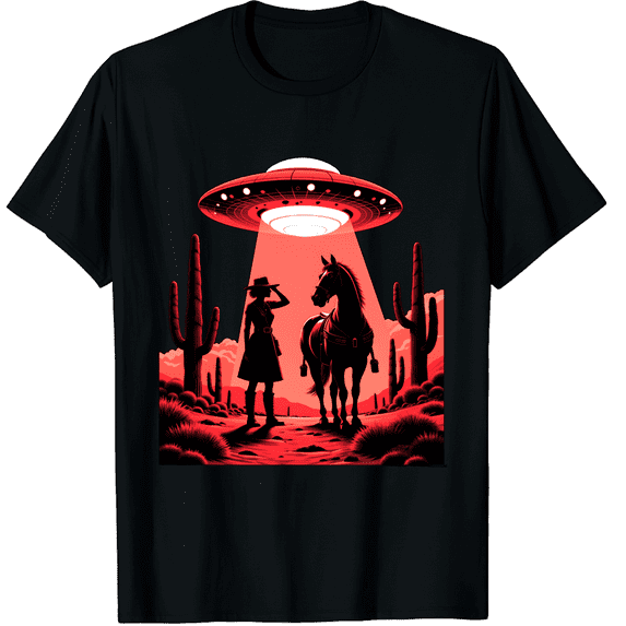 UFO Cowgirl Desert Silhouette Western Sci-Fi Unisex T-Shirt