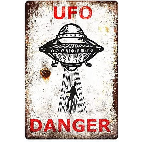UFO Danger Metal Sign Vintage Decorative Metal Plaque Wall For Man Cave Bar Classroom Retro Home Decor Alien Lovers Gift 12X8inch (YQ-049)