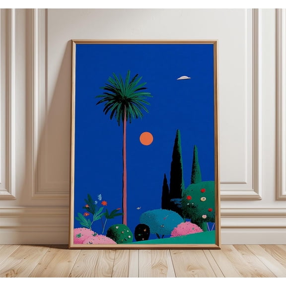 UFO Desert Landscape Retro Sci-Fi Poster Unframed Paper Print