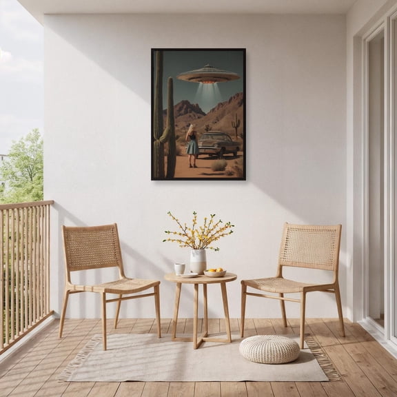 UFO Desert Wall Art, Retro Sci Fi Decor, Unframed Canvas Size 12x18
