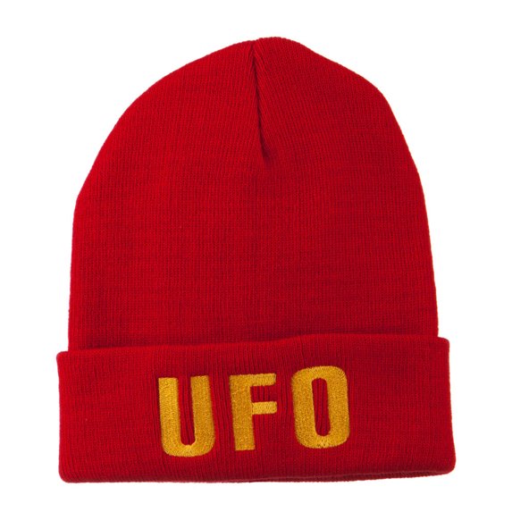 UFO Embroidered Long Beanie - Red OSFM