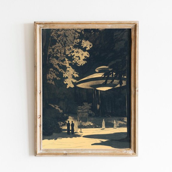 UFO Encounter Rural Alien Scene Wall Art Decor Unframed Paper Print