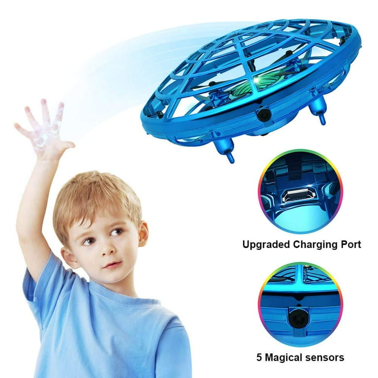 Ufo Flying Ball Toys for Kids 2020 Improved Toy with Infrared Sensor Auto Avoid Obstacles 360Rotating LED Light Rechargeable Mini Quadcopter Hand