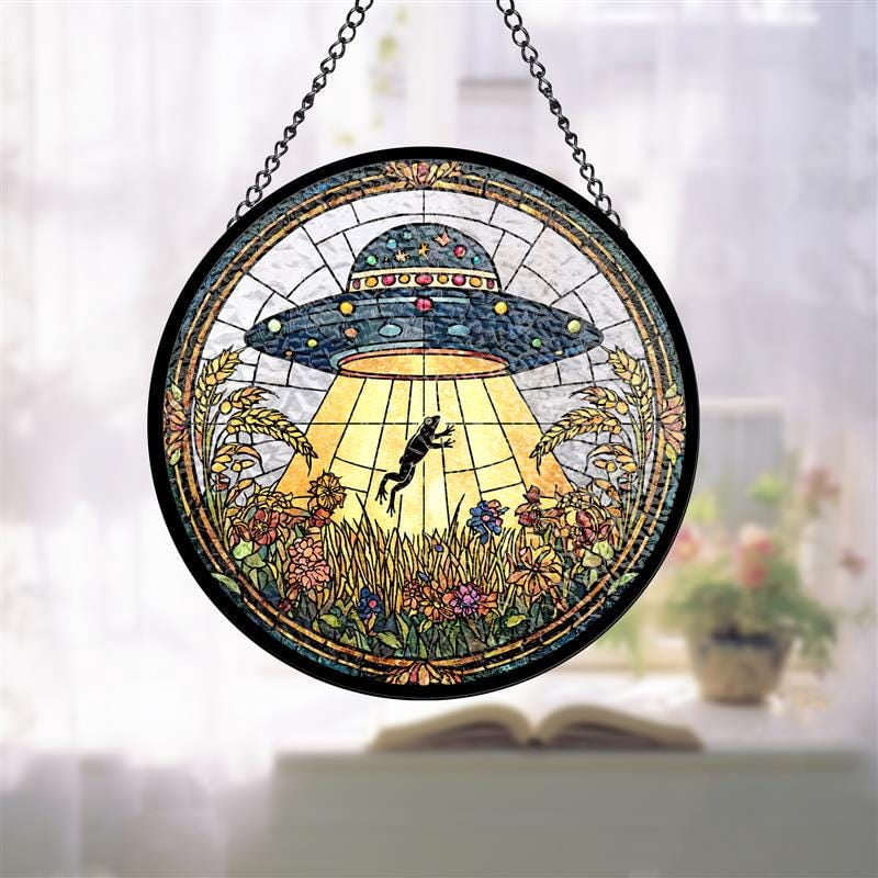 UFO Frog Stained Glass Suncatcher - Alien Abduction Window Hanging ...