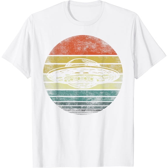UFO Gifts Retro Sunset Funny Alien UFO Hunter Silhouette T-Shirt100% pure cotton white short-sleeved T-shirts for men and women