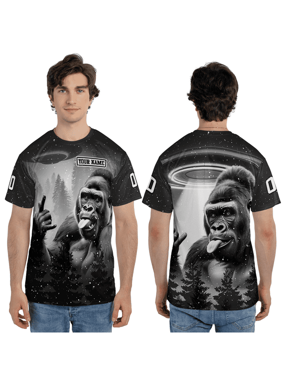 UFO Gorilla 3D T-Shirt, Alien Spaceship Gorilla Graphic Tee, Powerful Gorilla Sci-Fi Shirt