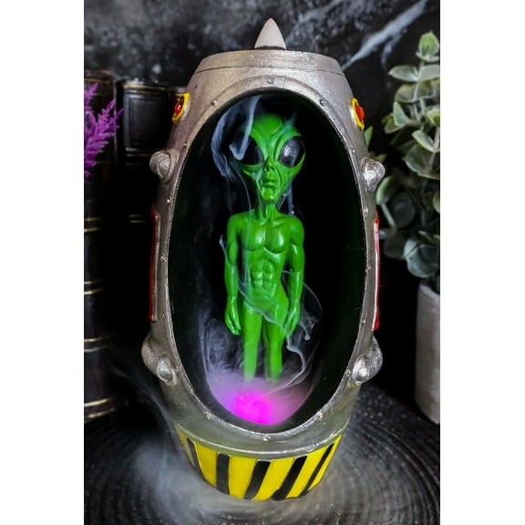 UFO Green Alien In Spaceship Capsule Backflow Incense Burner With LED Lights