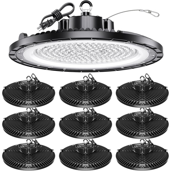 UFO High Bay Light 200W 5000K 30000LM 150LM/W (Eqv.800W Mh/Hps/Hid) Including Safe Rope and Plug 5ft Cable Shop Lights for Garage led Super Bright, Easy Itall High Bay Lights 10Pack
