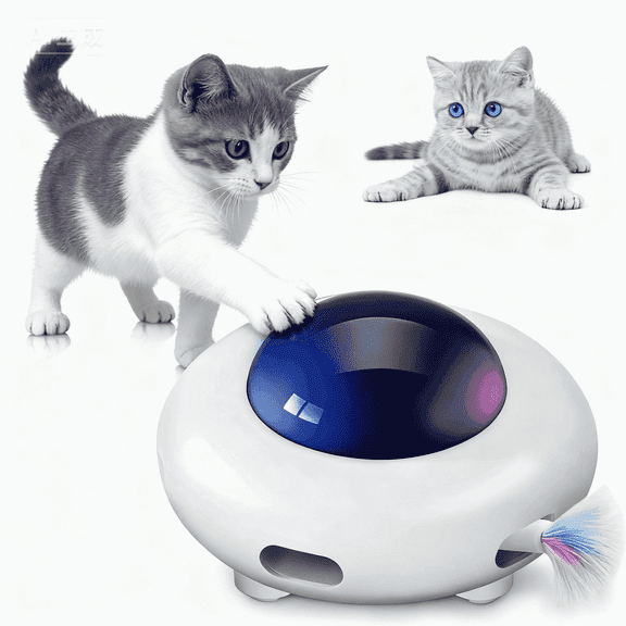 Interactive UFO Cat Toy with Rotating Feather & LED Lights, USB Rechargeable Smart Teaser for Indoor Cats, 3 Speed Modes, Automatic Play & Exercise