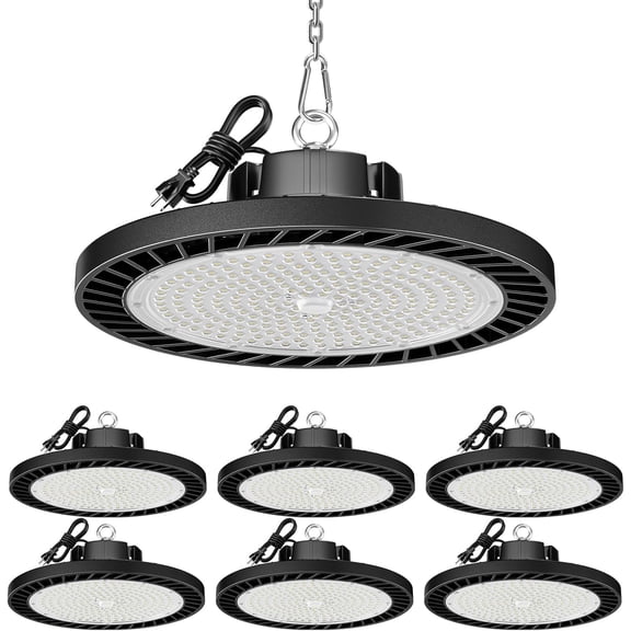 UFO LED High Bay Lights 5000K 150W 6 Pack, Led Shop Lights Commercial Bay Lighting for Garage Workshop Warehouse, Super Bright Daylight, 22500 LM, 120V, Power Cord Included