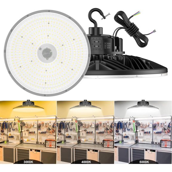 UFO LED Low Bay Light 4000K 80W 100W 150W 21,000Lumen 3000K Highbay UFO Lights for Workshop Garage Warehouse Lighting Fixture UL Listed AC100-277V Input, 5000K High Bay LED Shop Lights Diammable