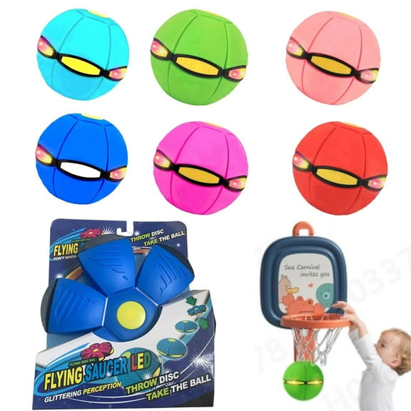 UFO Magic Ball, Portable Flying Toys Creative Fly Saucer Stomp Magic Balls, Decompression Flying Flat Disc Balls Toy for Childrens Outdoor Sports Kids Gift (Blue, With Light)