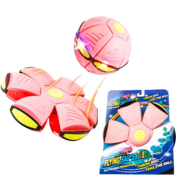 UFO Magic Ball, Portable Flying Toys Creative Fly Saucer Stomp Magic Balls,Decompression Flying Flat Throw Disc Balls Toy for Childrens Outdoor Sports Kids Gift (Pink, With Light)