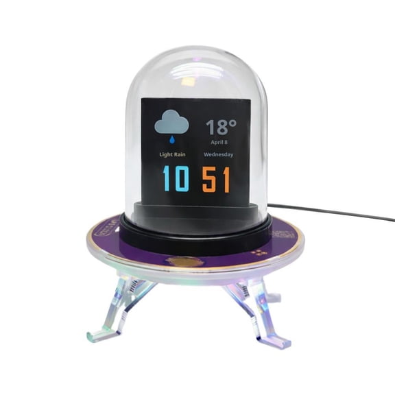 UFO Mars Lander WiFi Smart Weather Station Clock, Full-Screen Video Animation Desk Alarm Clock with 3-Day Forecast, Crypto Price & RGB Night Light