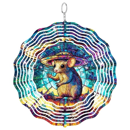 UFO Opossum Cosmic 3D Wind Spinner Kinetic Stainless Steel Quirky Yard Decor
