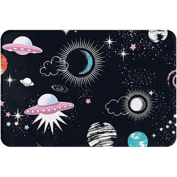 UFO Planet Galaxy Space Floor Mat Non Slip Absorbent Washable Entryway Rugs 16x24in