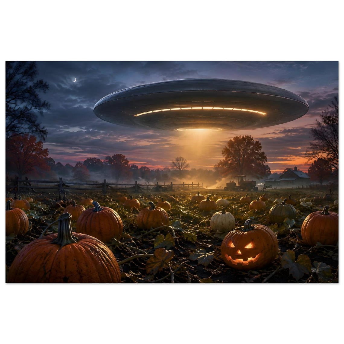 UFO Pumpkin Field Wall Art Print - Walmart.com