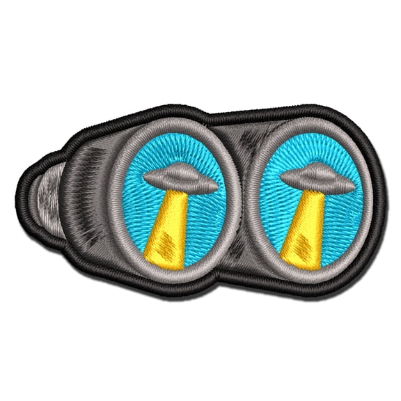 UFO Sighting Binoculars Aliens Applique Multi-Color Embroidered Iron-On Patch - 2.0 Inch Mini
