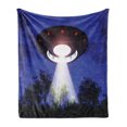 thumbnail image 1 of UFO Soft Flannel Fleece Throw Blanket, Night Scenery with Aliens Space Travel Science Fiction Themed Composition Woodland, Cozy Plush for Indoor and Outdoor Use, 50" x 70", Multicolor, by Ambesonne, 1 of 5