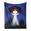 thumbnail image 1 of UFO Soft Flannel Fleece Throw Blanket, Night Scenery with Aliens Space Travel Science Fiction Themed Composition Woodland, Cozy Plush for Indoor and Outdoor Use, 70" x 90", Multicolor, by Ambesonne, 1 of 5