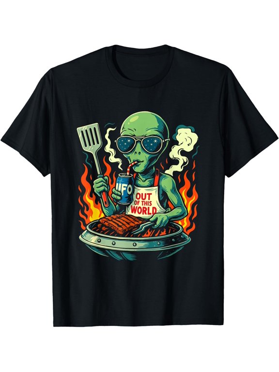 UFO Space Cookout – Flying Saucer BBQ Grill - Funny Alien T-Shirt