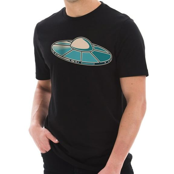 UFO Space Craft Graphic Design Ring Spun Combed Cotton Short Sleeve Deluxe Jersey T-Shirt - Black 2XL