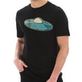 thumbnail image 1 of UFO Space Craft Graphic Design Ring Spun Combed Cotton Short Sleeve Deluxe Jersey T-Shirt - Black XL, 1 of 4