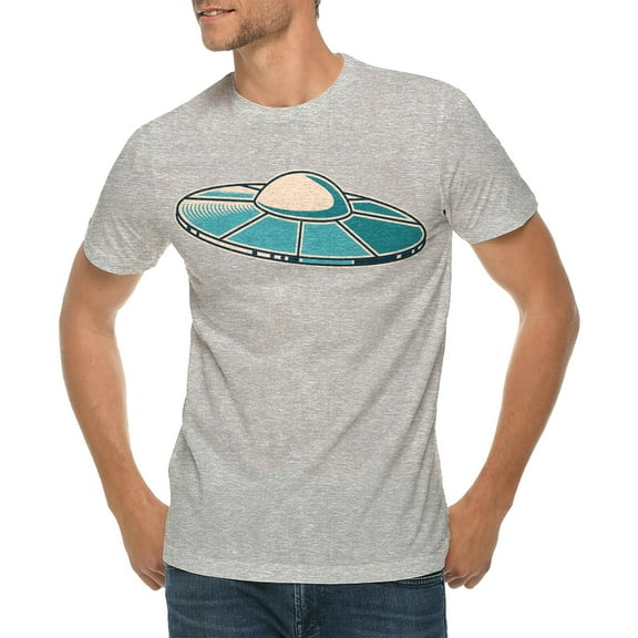 UFO Space Craft Graphic Design Ring Spun Combed Cotton Short Sleeve Deluxe Jersey T-Shirt - Heather Grey XL