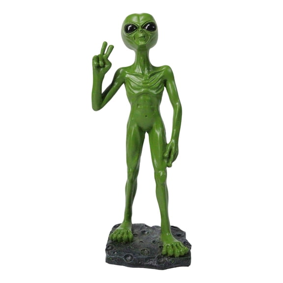 UFO Space Ship Green ET Roswell Alien I Come in Peace with Hand Sign Figurine