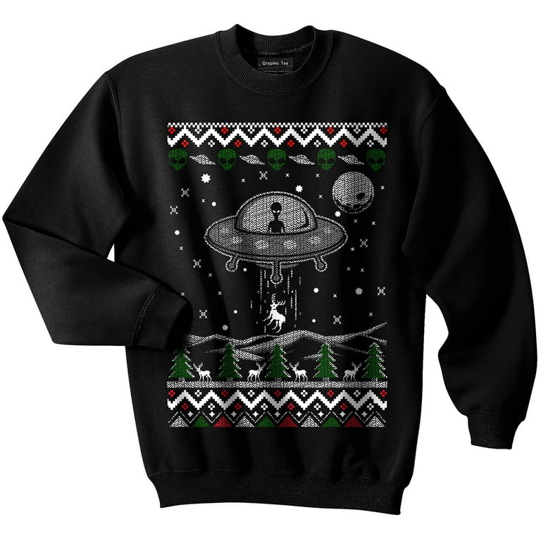 UFO Ugly Christmas Sweater, Alien, Spaceship, NASA, Holiday, GLOW