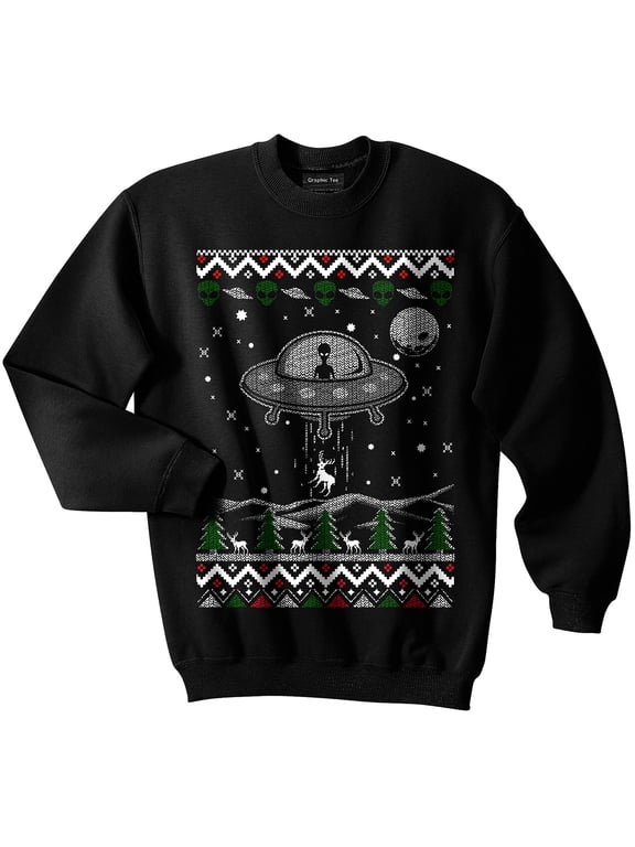 UFO Ugly Christmas Sweater, Alien, Spaceship, NASA, Holiday, GLOW IN THE DARK