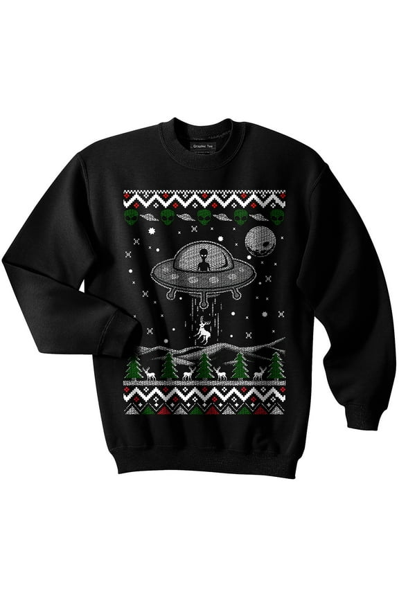 UFO Ugly Christmas Sweater, Alien, Spaceship, NASA, Holiday, GLOW IN THE DARK