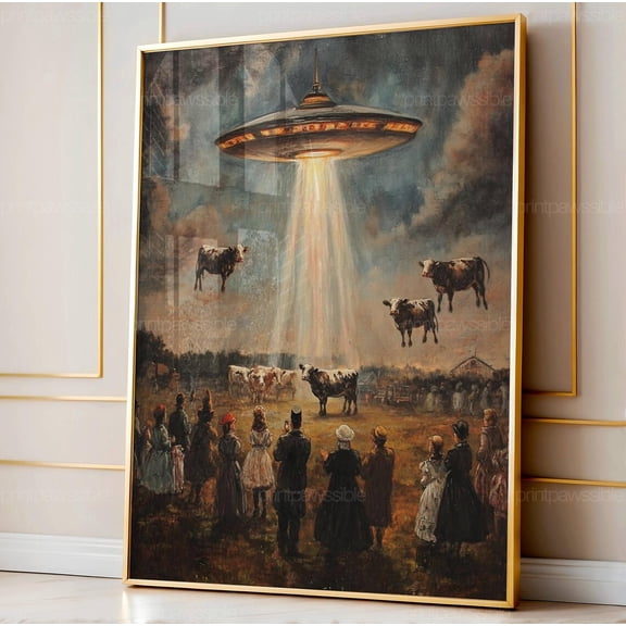 UFO Victorian Landscape Wall Art Print Alien Home Decor