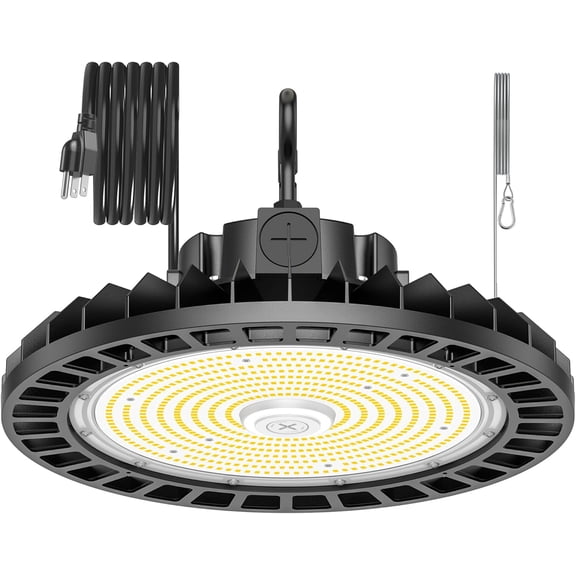 UFO Warehouse Light Adjustable Wattage 240W 200W 150W Commercial High Bay Light 4500K 5000K 5700K 3-CCT Motion Sensor Interface Bright for Workshop Garage Pole Barn Gym DLC ETL Listed