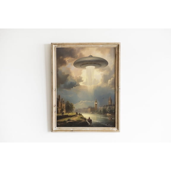 UFO over Victorian London UFO Fine Art Home Decor Design 1, Unframed Canvas 24x36in