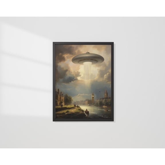 UFO over Victorian London UFO Wall Art Home Decor Design 1, Stretched Canvas 16x20in