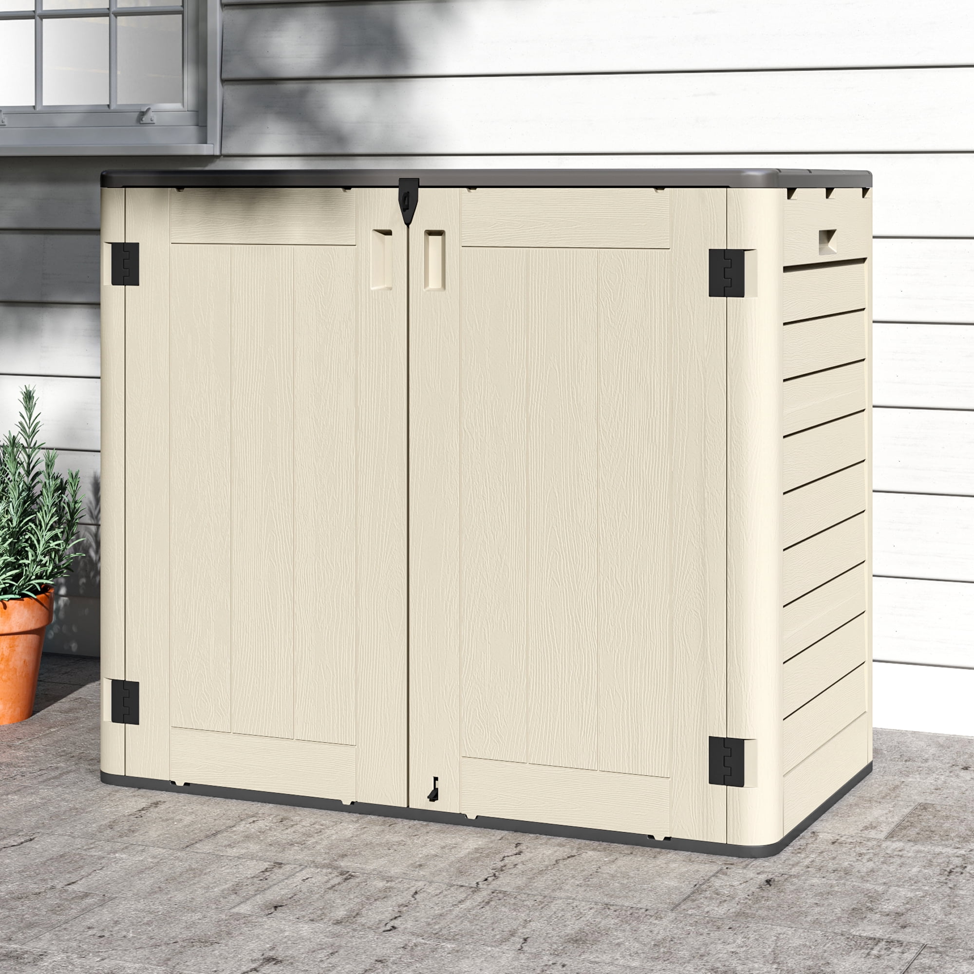UFORIC Storage Shed, 25 Cu.ft Without Shelving for Bicycles, Garden Tools, Garage, Poolside, Khaki Brown