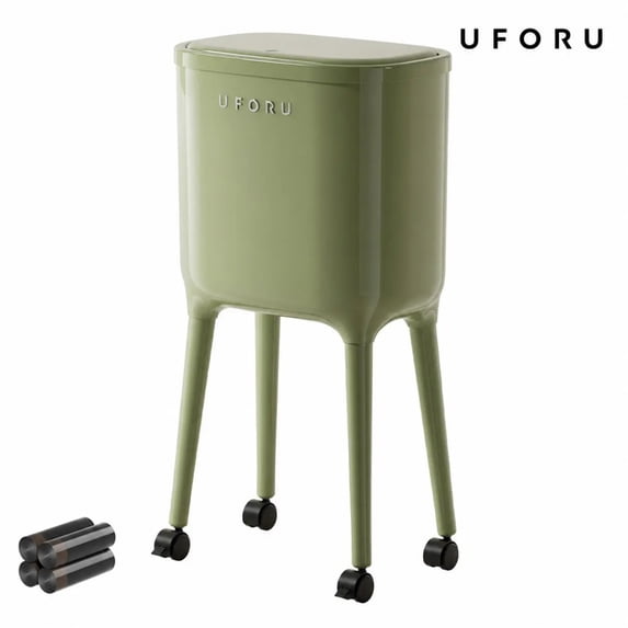 UFORU 16L Rolling Trash Can with 60 Bags, High-Leg No-Bend Design, Lockable Wheels, Durable ABS & PP Bin for Kitchen and Living Room