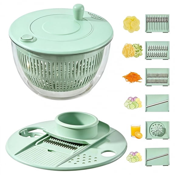 UFORU 3-in-1 Salad Spinner, 5.3 Qt Vegetable and Fruit Washing Bowl with Strainer, Lettuce Spinner with Multi-Blade Slicer, Egg Separator, Kitchen Food Prep Gadget Set for Salad Preparation