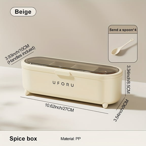 UFORU 4-In-1 Spice Organizer - Kitchen Food-Grade Plastic Seasoning Storage Box with Moisture-Proof Lids