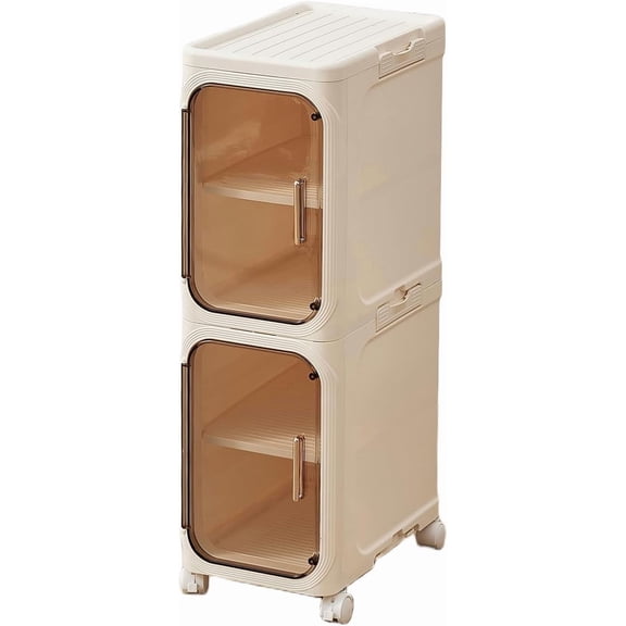 UFORU 4-Tier Tall Narrow Storage Cabinet- Plastic Slim Bathroom Storage Organizer with Magnetic Doors,Adjustable Shelves&Movable Wheels, Foldable Skinny Cabinet for Small Spaces,Kitchen